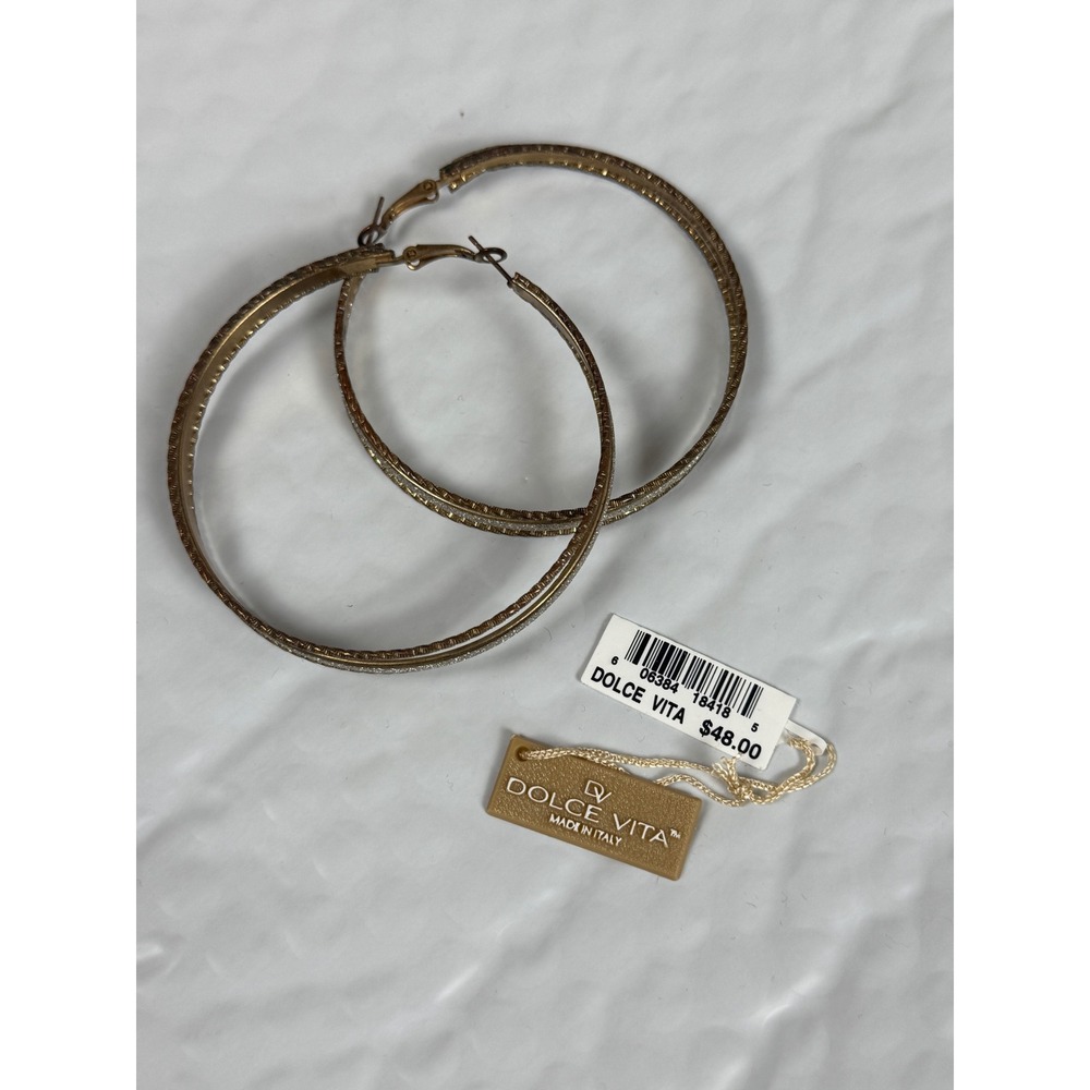 Dolce Vita Hoop Earrings Rhinestone Sparkle Glam Statement Jewelry (tarnished)